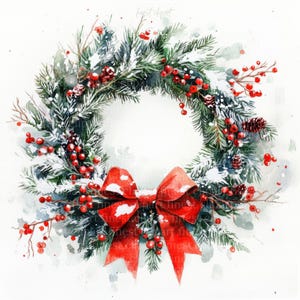 12 Weihnachtskranz Aquarell Clipart, verschneiter Winterkranz, JPG auf weißem Hintergrund, digitaler Download, kommerzielle Nutzung, Junk Journal