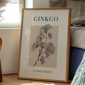 Ginkgo Print, Ginkgo Leaf Wall Art, Botanical Poster, Ginkgo Home Decor, Digital Download, Ginkgo Art, Ginkgo Line Art