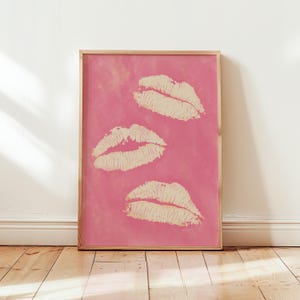 Coqueta habitación decoración moda rosa pared arte estético pared arte retro cartel beso lápiz labial impresión cartel femenino decoración apartamento preppy dormitorio decoración