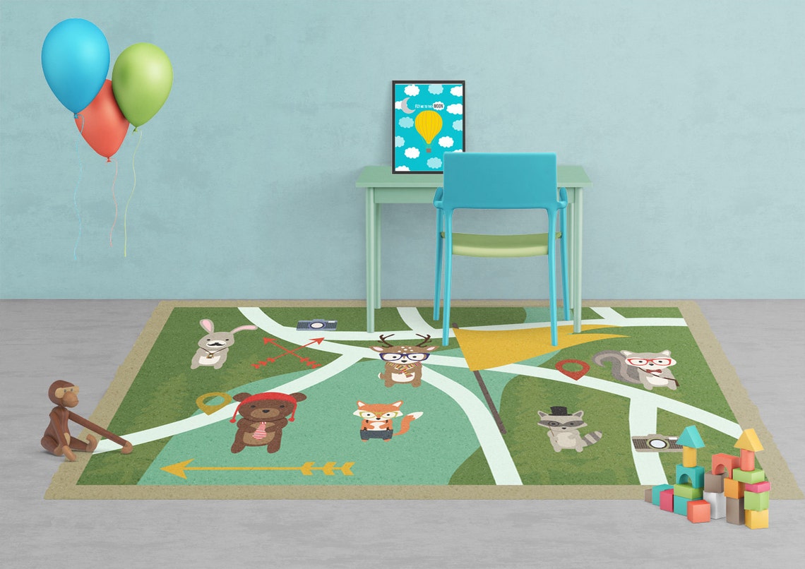 Nursery rug Kids rug woodland creatures rug woodland Rug Etsy