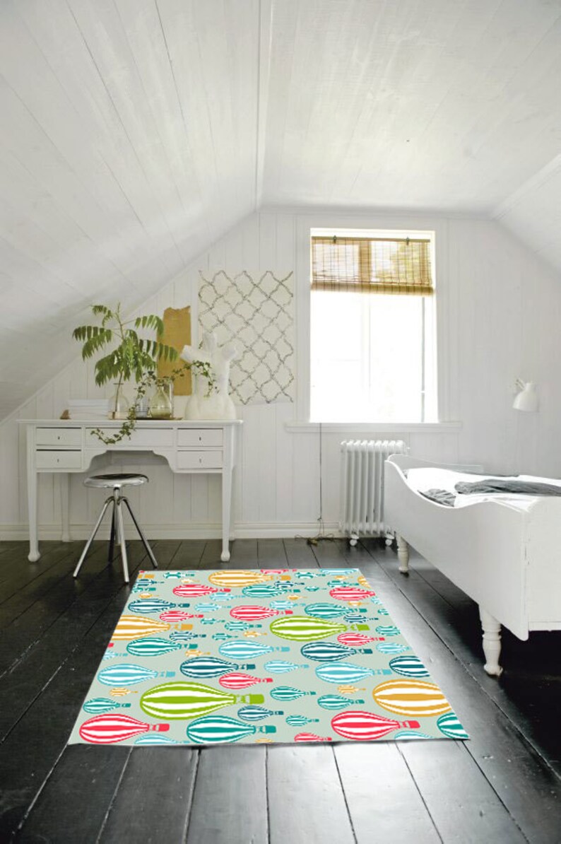 Blue Nursery rug Kids rug Hot Air balloon rug Baby Shower Etsy