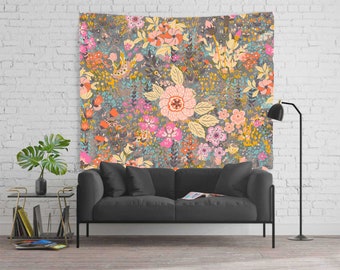 Floral tapestry - Colorful floral tapestry . boho decor - flowers tapestry - Wall decor - original Wall Tapestry- Wall Hanging - Wall Art