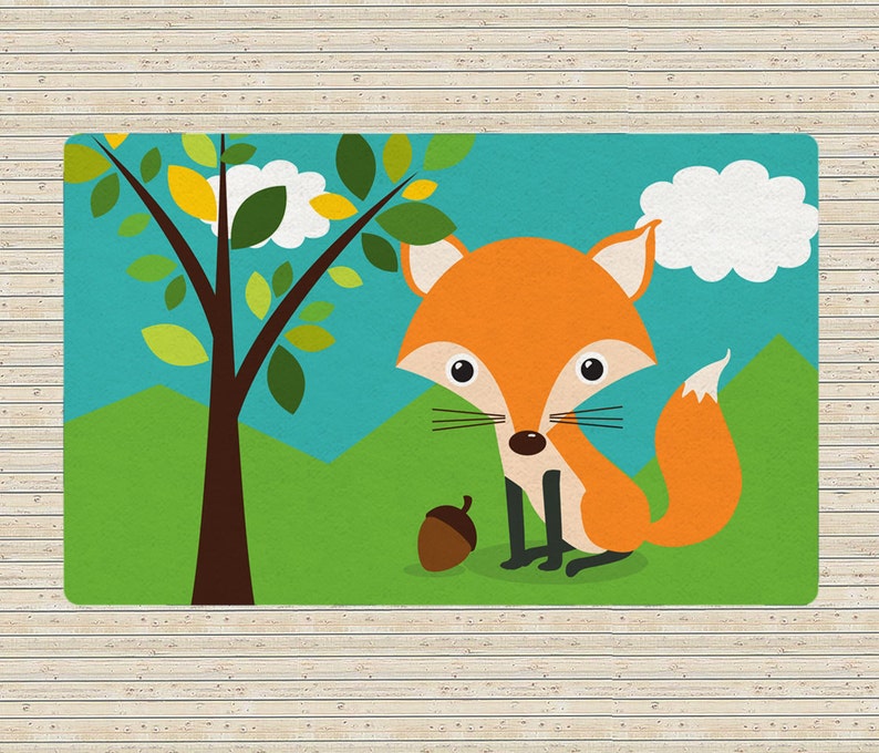 Kids Bedroom Rug Fox Children Rugs Woodland Animal Image 0