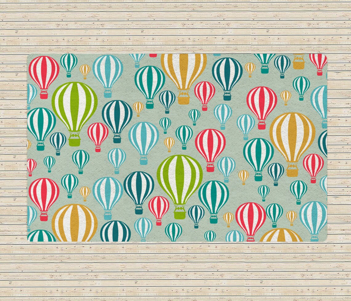 Blue Nursery rug Kids rug Hot Air balloon rug Baby Shower Etsy