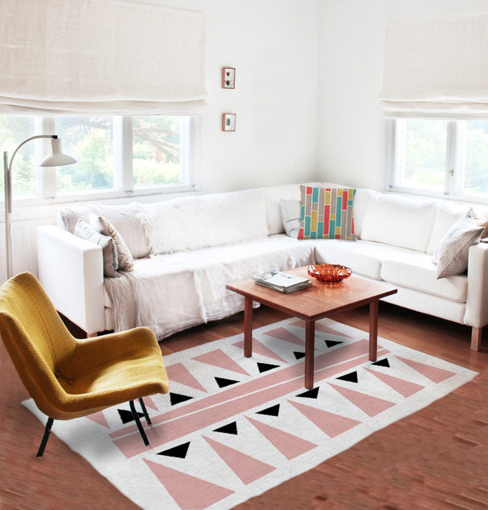 Geometric rug Pink and white rugs accent rug living room Etsy