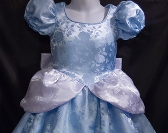 Cinderella GOWN Costume Blue/White FLORAL Satin Brocade CHILD Size