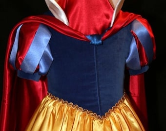 Exquisite SNOW WHITE Costume Gown with Bow and Cape GIrls Custom Sz