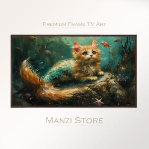 Samsung Frame TV Art, Cat With A Mermaid Tail, Samsung Art TV, Digital Download for Samsung Frame, Kitten, Digital Download, Frame TV Art