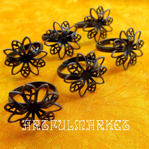 Daisy Filigree Ring Blanks...6 on Etsy, antique bronze, Vintage Style