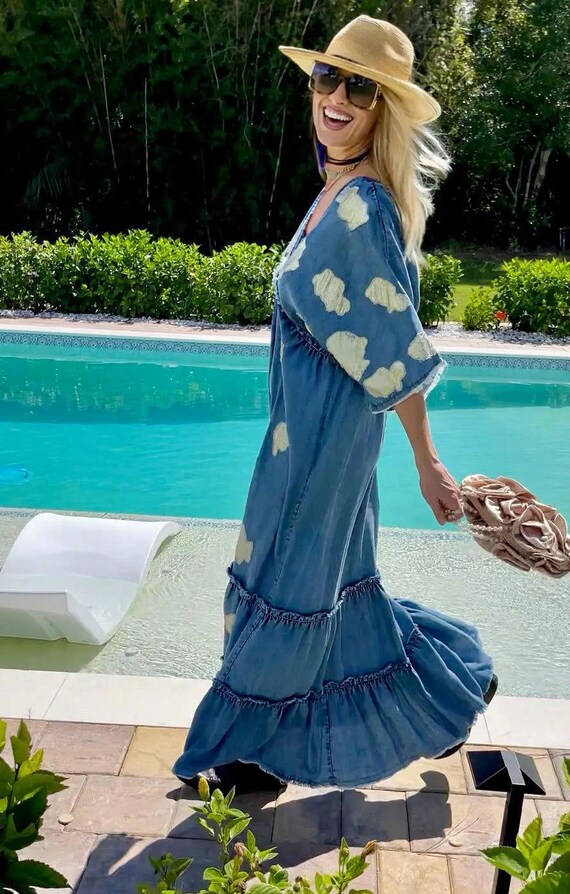 denim tall dress LTS Tall Blue Denim Belt Tie Midi Dress
