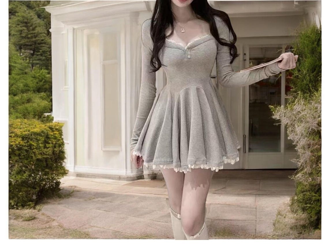 Hanako Chic Grey Long Sleeve Mini Dress main image 0