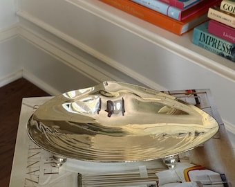 Vintage Silver Plated Footed Shell Bowl | Hollywood Regency Centerpiece Dish | Coastal Decor Candy Bowl | Mid Century Organic Serving Bowl