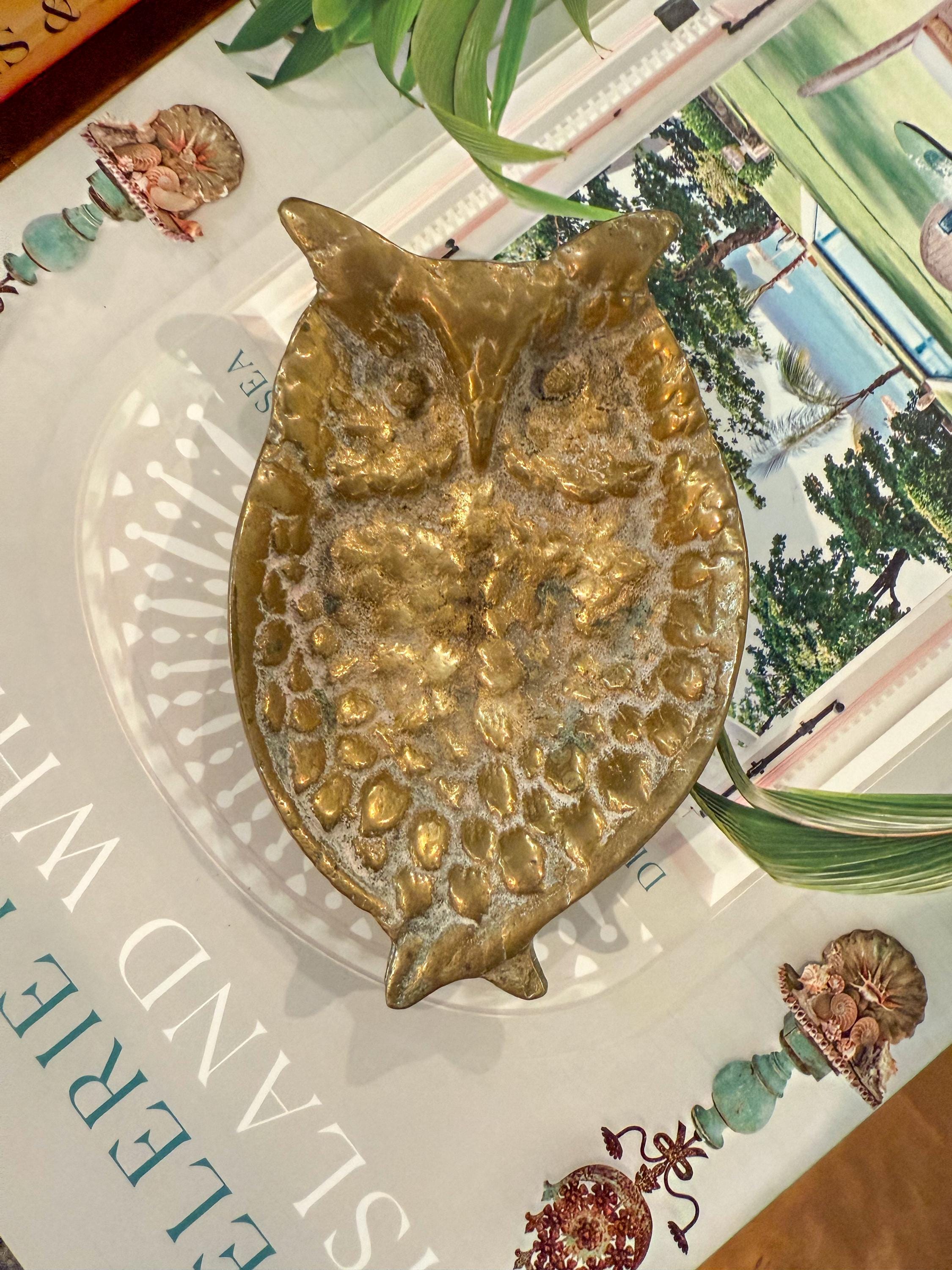 Vintage Heavy Brass Owl Dish