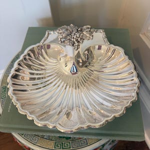 Vintage Reed & Barton Silver Shell Dish | Grape Leaf Bamboo Footed Bowl | Heavy Vintage Silverplate 9”