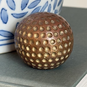 Vintage Solid Brass Golf Ball Paperweight - Heavy Brass Sports Figurine - Masculine Desk Decor - Father's Day Gift - Preppy Library Accent
