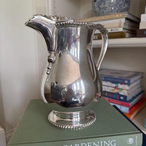 Vintage International Silver Co Pitcher 9” | Ornate Staffordshire Style Silver Plate Water Jug | Traditional English Serving Pitcher