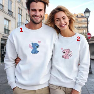 Embroidered Stitch And Angel Valentine Shirt, Funny Love Day Sweatshirt, Disney Matching Couple Hoodie, Anniversary Stitch Love Tee