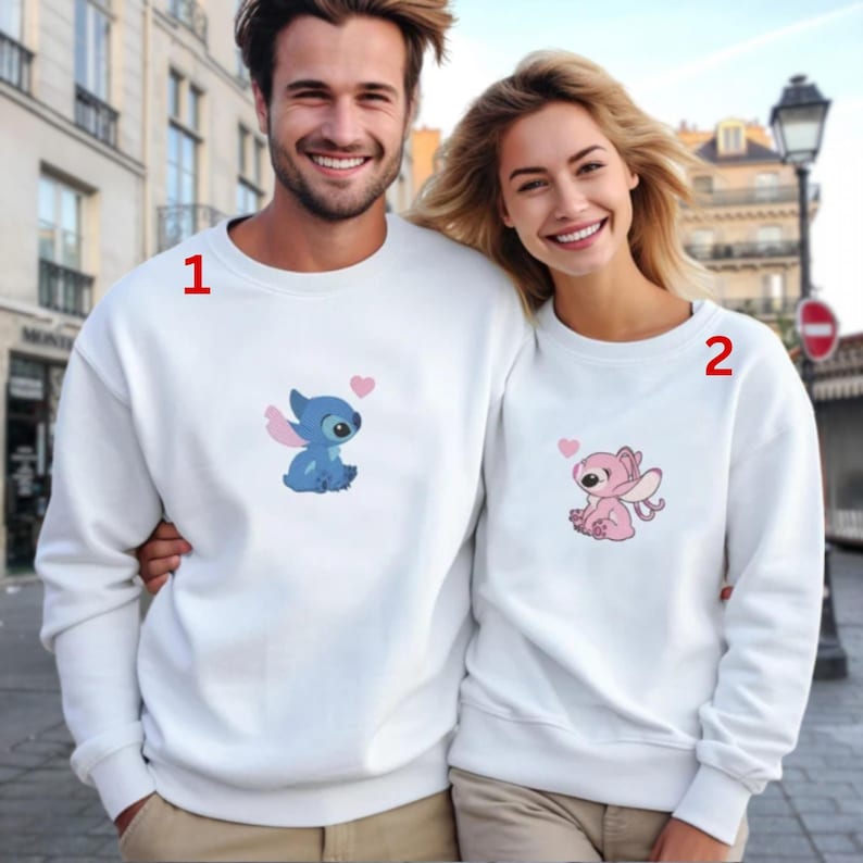 Embroidered Stitch And Angel Valentine Shirt, Funny Love Day Sweatshirt, Disney Matching Couple Hoodie, Anniversary Stitch Love Tee