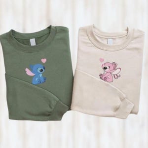 Embroidered Stitch And Angel Valentine Shirt, Funny Love Day Sweatshirt, Disney Matching Couple Hoodie, Anniversary Stitch Love Tee