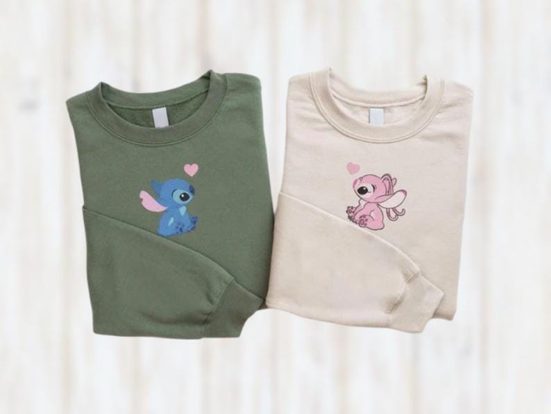 Embroidered Stitch And Angel Valentine Shirt, Funny Love Day Sweatshirt, Disney Matching Couple Hoodie, Anniversary Stitch Love Tee