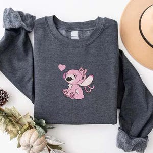 Embroidered Stitch And Angel Valentine Shirt, Funny Love Day Sweatshirt, Disney Matching Couple Hoodie, Anniversary Stitch Love Tee