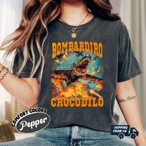 Bombardiro Crocodilo Crocodile Comfort Colors, Shirt, Trallalero Tralara Shirt, Crocodilo Meme Tee, Italian Brainrot Trendy Shirt