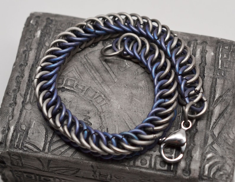 Blue anodized & plain titanium color split half persian