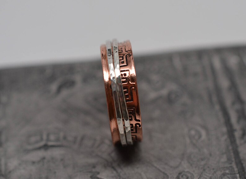 14 inch wide thunderbird textured bronze sterling silver copper 14k gold filled wire bands spinner ring ready to ship
