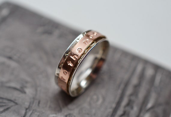 14 inch wide thunderbird textured bronze sterling silver copper 14k gold filled wire bands spinner ring ready to ship