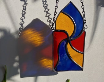 Wavy Swirl Stained Glass, retro funky hypnotic spiral sun catcher