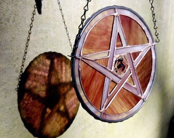 Stained Glass Pentacle, Pentagram, Pagan, Goth Decor