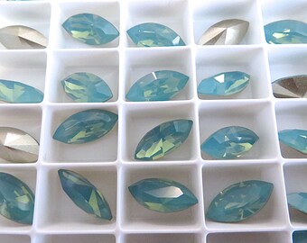 12 Pacific Opal Swarovski Crystal Stone Navette 4228 15mm x 7mm