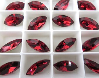 2 Scarlet Swarovski Crystal Stone Navette 4228 15mm x 7mm