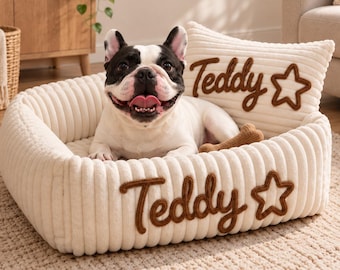 Personalized Embroidered Pet Bed Set, Custom Dog Bed and Pillow With Name, Luxury Puppy Sleeping Corner, Pet Lover Gift