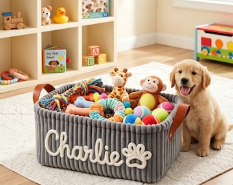 Personalized Dog Toy Basket, Custom Name Basket, Pet Toy Storage, Rope Cotton Basket Gift, Pet Toy Basket, Pet Name Gift, Custom Toy Storage