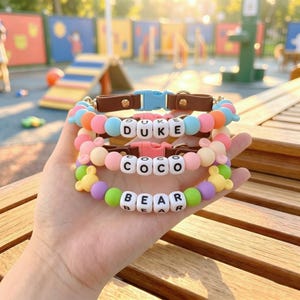 Beaded Friendship Bracelet Dog Collar: 5 Color Styles, Sizes S-XL, Perfect Gift for Dogs, Durable Leather Buckle, showgirl dog costume