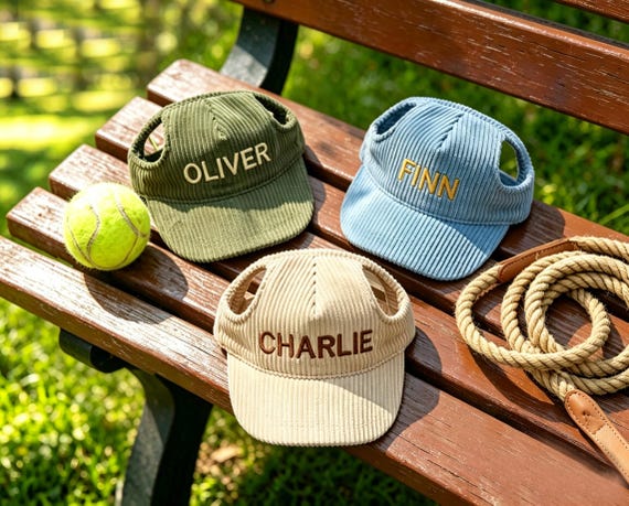 Custom Embroidered Dog Hat with Ear Holes, Personalized Corduroy Pet Baseball Cap, Dog Sun Visor for Small Medium Large Dogs, Puppy Gift