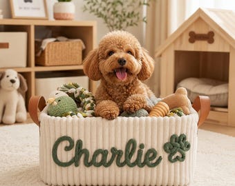 Personalized Dog Toy Basket, Custom Name Basket, Pet Toy Storage, Rope Cotton Basket Gift, Pet Toy Basket, Pet Name Gift, Custom Toy Storage