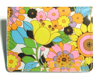 Pink Yellow Blue Vintage Flower Paper / Vinyl Wallet