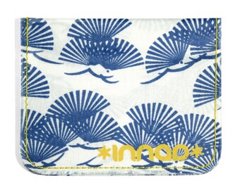 Denim Blue White Asian Fan Cotton / Vinyl Wallet