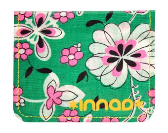 Kelly Green Pepto Pink Retro Floral Cotton / Vinyl Wallet