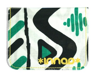 Kelly Green Black White Abstract 80s Print Cotton / Vinyl Wallet