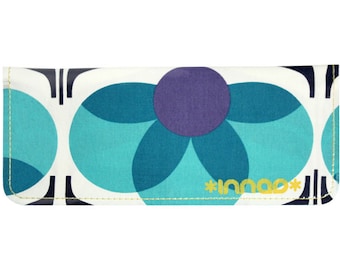 Teal Navy Purple Mod Flower Cotton / Vinyl Checkbook Holder Wallet