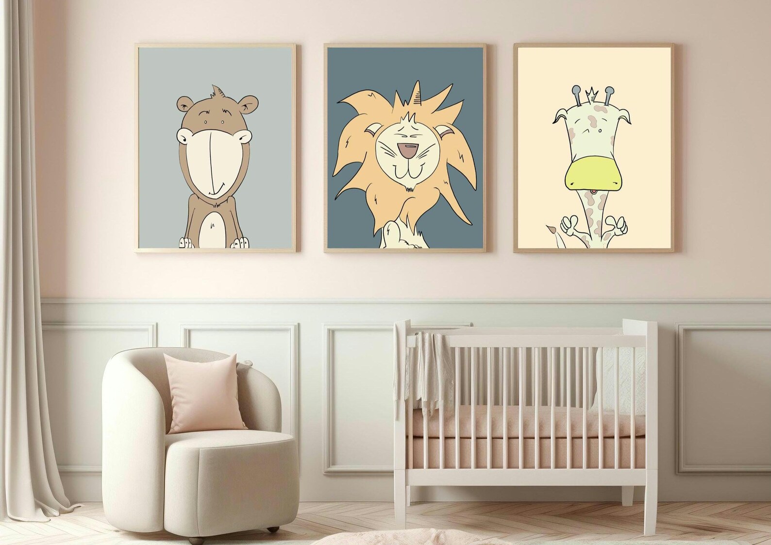 Cute Safari Animal Prints Set of 3 Children's Room Decoration Digital ...