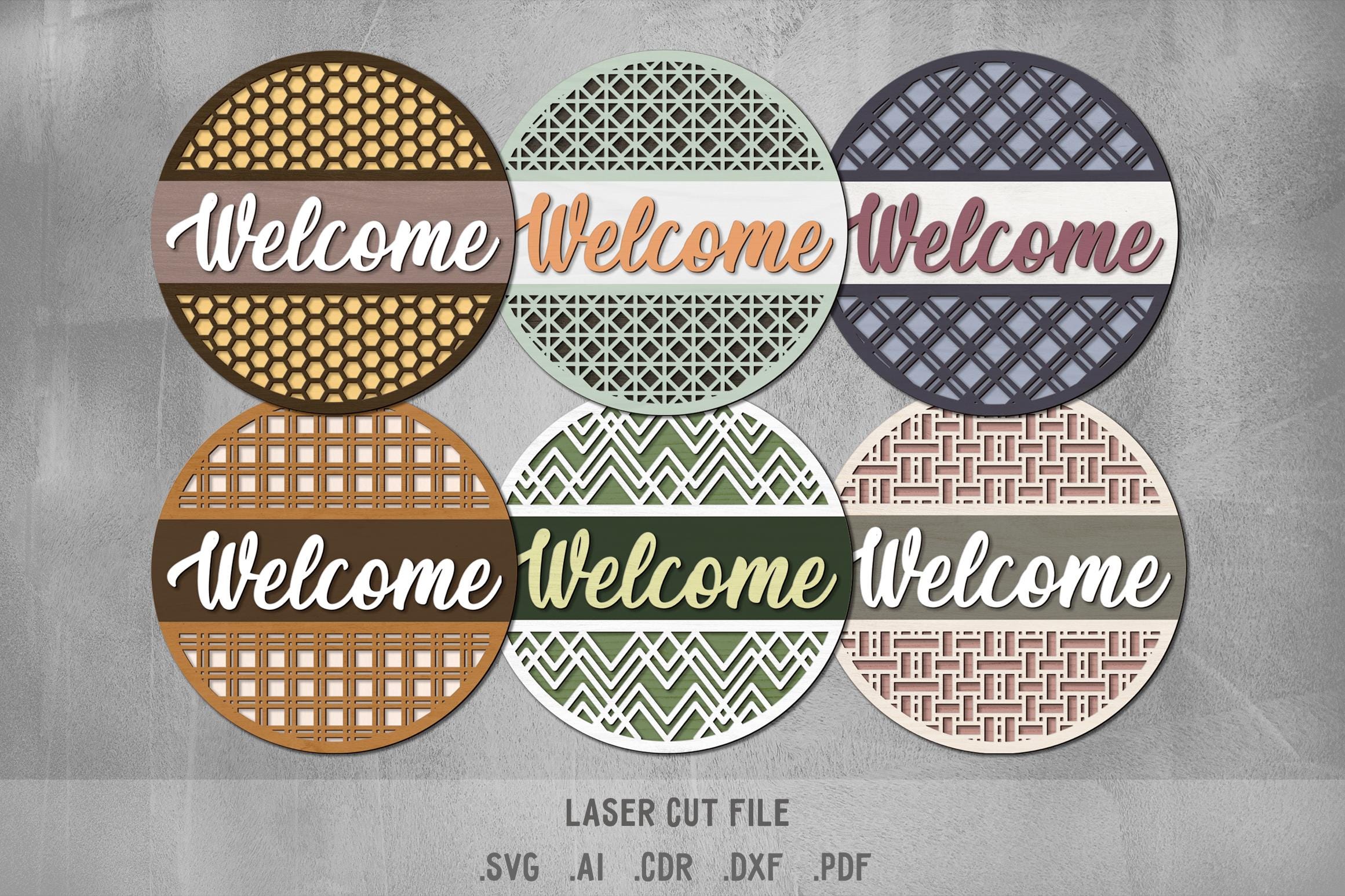 Welcome SVG Bundle. Laser Cut File for Glowforge, Door Hanger, Round ...