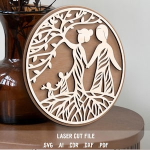 Stammbaum SVG. Laserschnittdatei für Glowforge. Mutterbaum,Vater,Kinder,Muttertag,Vatertag,Geschenk für Mama