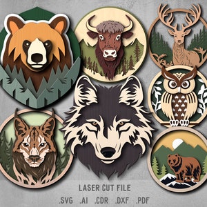 Paquete SVG de animales del bosque. Archivo cortado por láser para Glowforge. Naturaleza, Lince, Oso