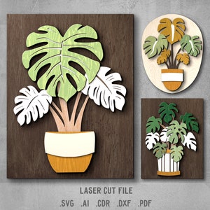 Paquete SVG Monstera. Archivo cortado por láser para Glowforge. Plantas en macetas, Plantas de interior, Decoración de paredes