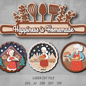 Paquete SVG de abuela. Archivo cortado a láser para Glowforge. Día de la Madre, pasteles de la abuela, regalo para la abuela, abuela, rodillo.