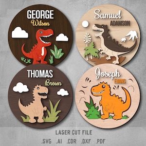 Dinosaurus-SVG. Lasergesneden bestand voor Glowforge. Babynaam teken